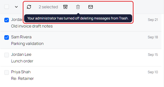 Delete turned off in Trash