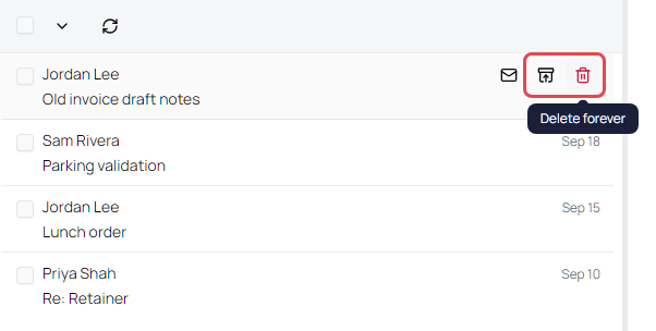 Restore and Delete forever on a message in Trash