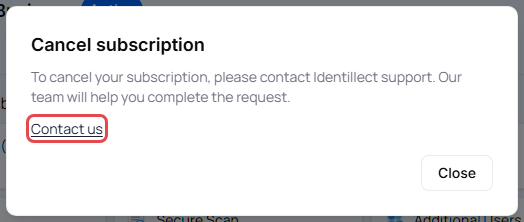 Cancel subscription window with the Contact us link