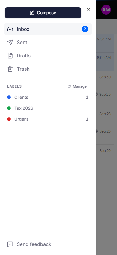 Portal on a phone with the navigation menu open