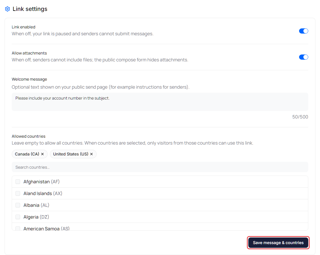 Link settings